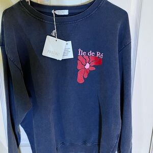 Île de Ré Navy Sweatshirt with Red Floral Design